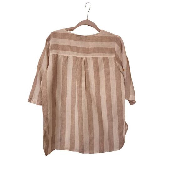 Ellen Tracy linen striped roll sleeve blouse - Picture 2 of 11